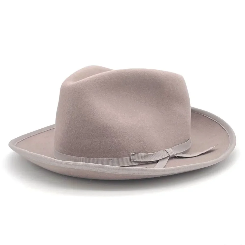 NWT Anthropologie Taupe Wool Fedora Hat Grosgrain Band Wide Brim One Size Womens